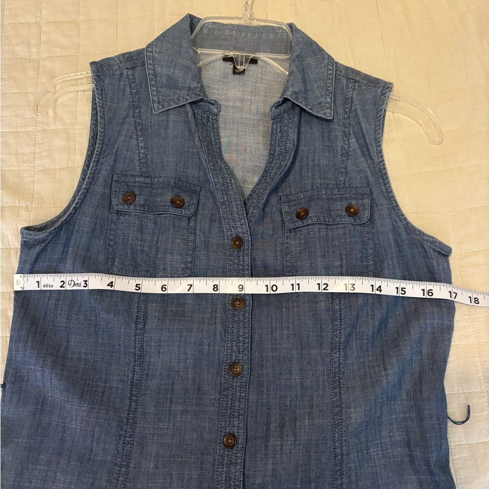 Talbots Light Blue Chambray Button-Front Dress - image 5